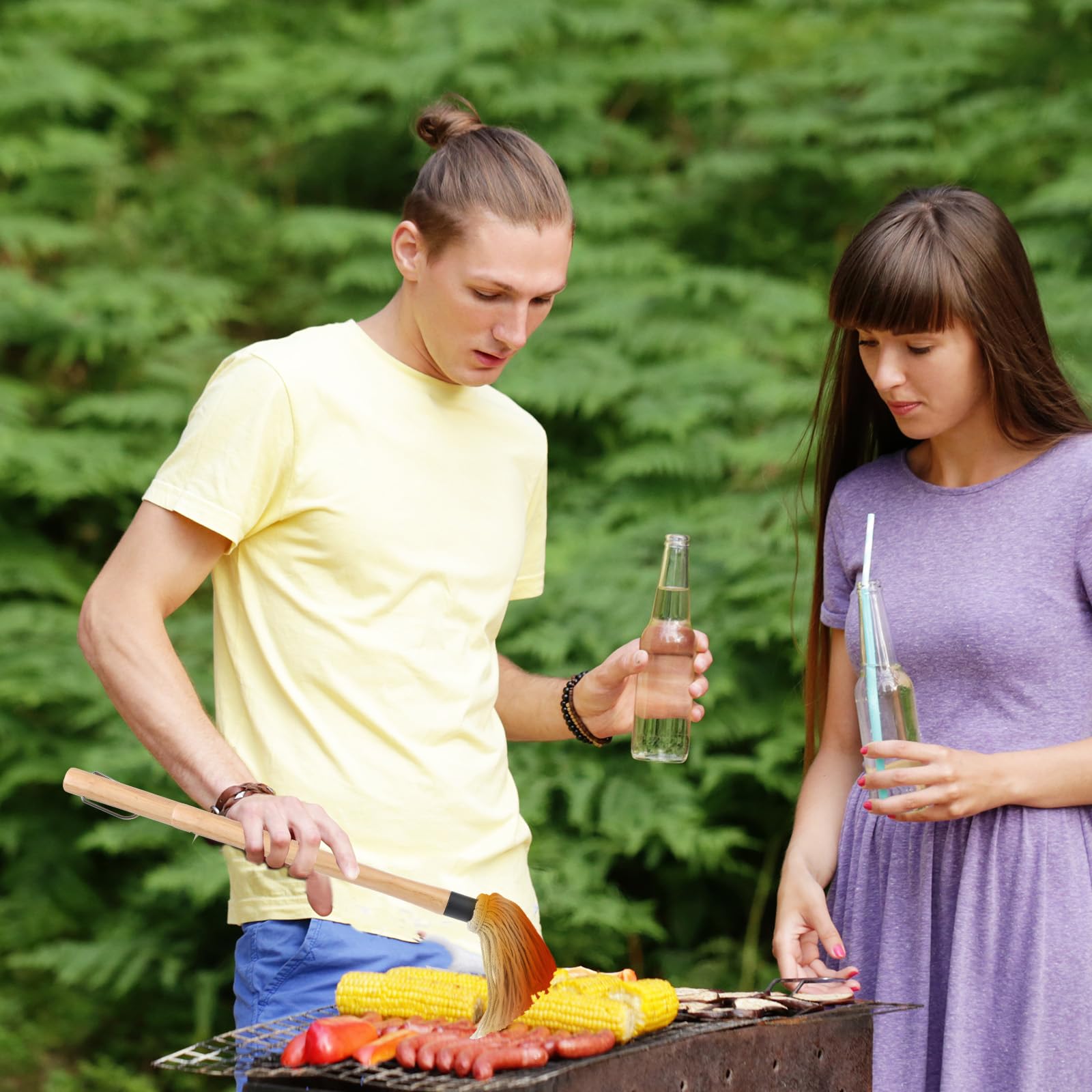 4Pcs BBQ Mop Brush Grilling Basting Mop Wooden Long Handle BBQ Mop Set with 12Pcs Replacement Heads for Basting Steak Marinade Sauce(18.3inch) - CookCave