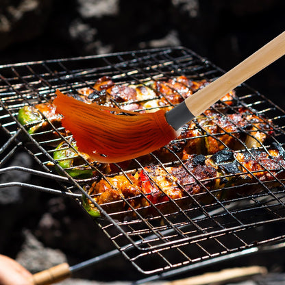 4Pcs BBQ Mop Brush Grilling Basting Mop Wooden Long Handle BBQ Mop Set with 12Pcs Replacement Heads for Basting Steak Marinade Sauce(18.3inch) - CookCave