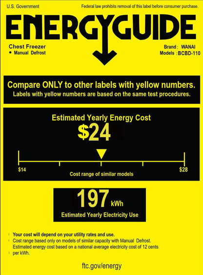 5.0 Cu.Ft Chest Freezer WANAI Deep Freezers Large Storage 7 Temperature Control Low Noise with Removable Basket for Dorm Apartment Home Kitchen - CookCave