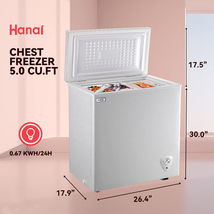 5.0 Cu.Ft Chest Freezer WANAI Deep Freezers Large Storage 7 Temperature Control Low Noise with Removable Basket for Dorm Apartment Home Kitchen - CookCave