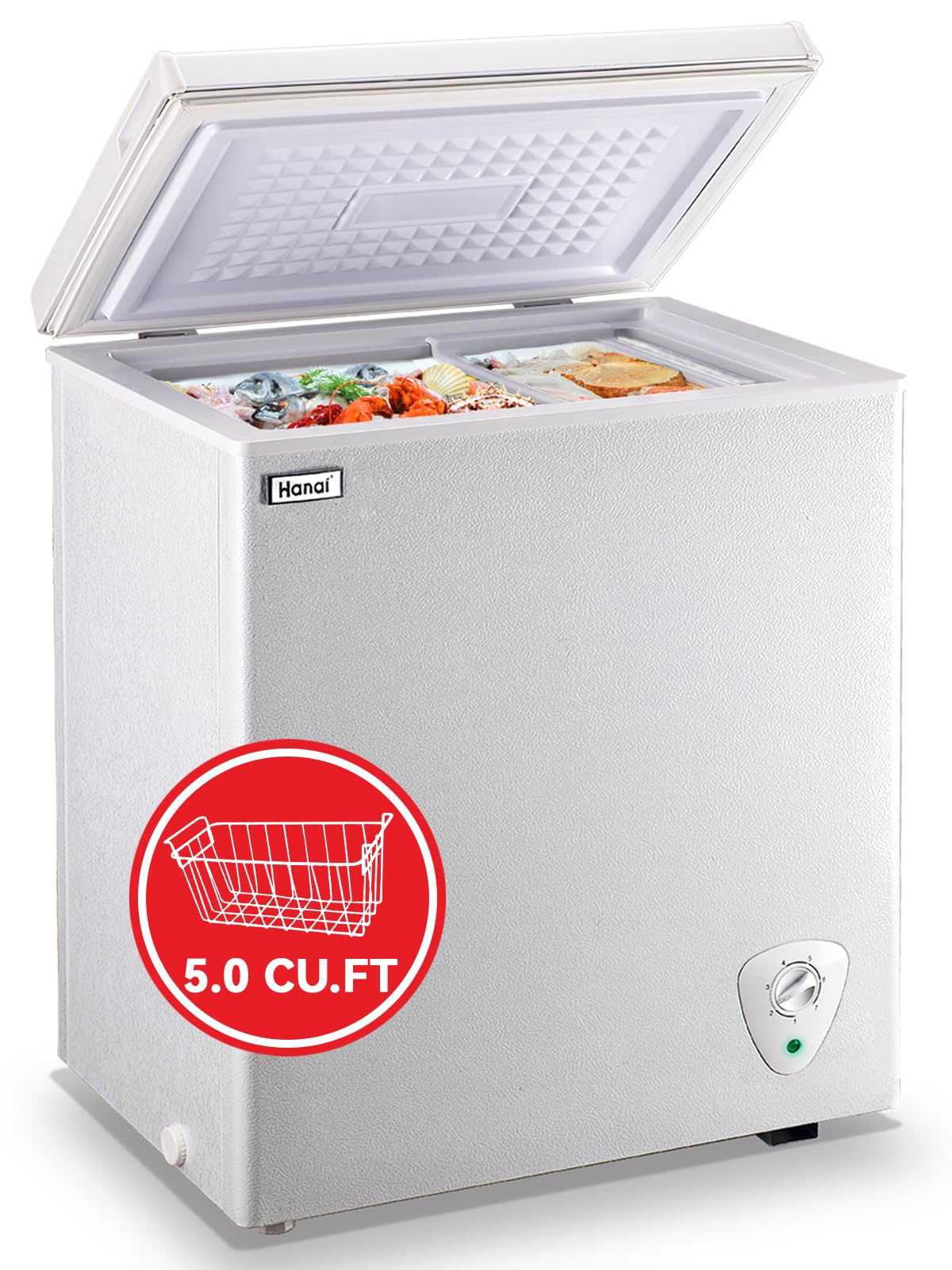 5.0 Cu.Ft Chest Freezer WANAI Deep Freezers Large Storage 7 Temperature Control Low Noise with Removable Basket for Dorm Apartment Home Kitchen - CookCave