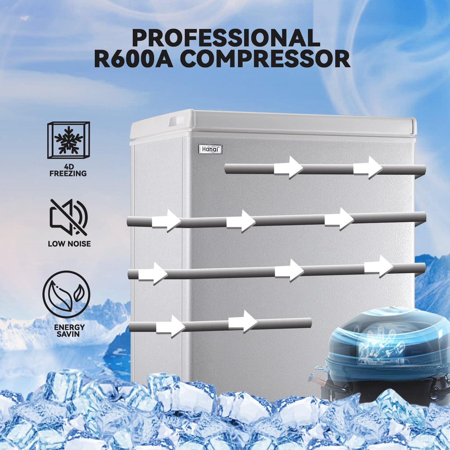 5.0 Cu.Ft Chest Freezer WANAI Deep Freezers Large Storage 7 Temperature Control Low Noise with Removable Basket for Dorm Apartment Home Kitchen - CookCave