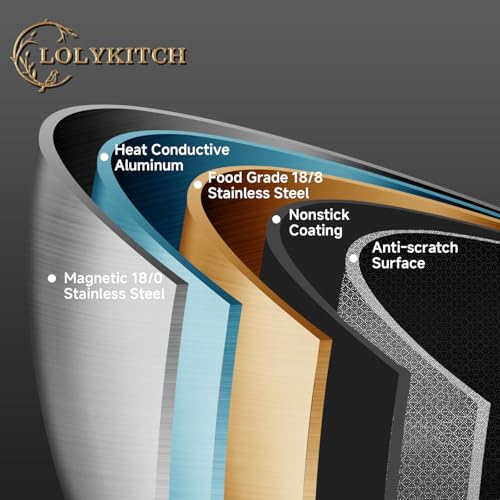 LOLYKITCH 3 Quarts Hybrid Stainless Steel Nonstick Sauté Pan,Skillet,10 Inch Induction Deep Frying Pan,Dishwasher and Oven Safe,Riveted Handle.