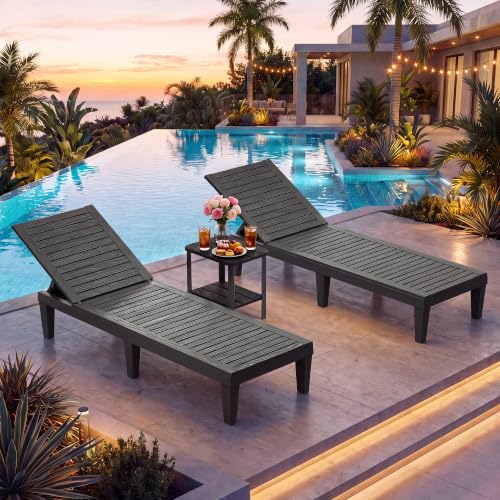 NUNU LAB Outdoor Chaise Lounge Chairs Set, Black, 2pcs