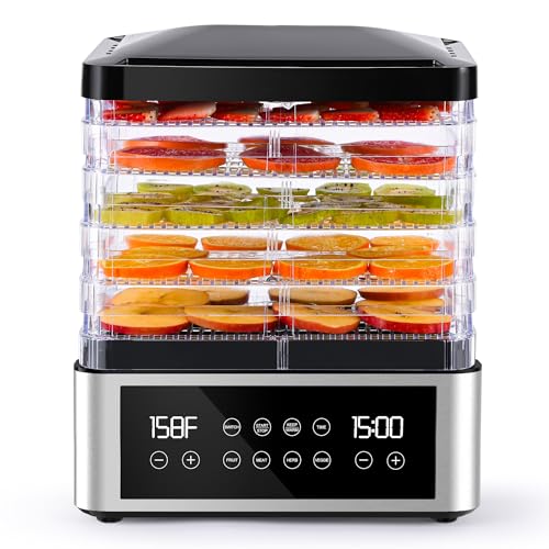 Tupoyi Food Dehydrator, One-Touch Dehydrator with Automatic Temperature Control 5 BPA-Free 11.4" Trays for Jerky, Dog Treats, Herbs, Meat, Fruit, and Yogurt