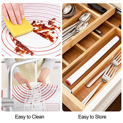 HOOMIL Silicone Baking Mat, Non-Stick, Non-Slip, Extra Large Pastry Mat for Rolling Dough, Bread Pie Crust Pizza Cookies Fondant Making, with Measurements - 24"x16"