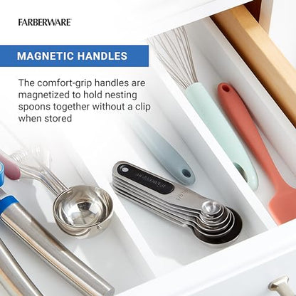 Farberware Professional Stainless SteelMeasuring Spoons Precision and Ease in Every Scoop, Features Magnetic Handles for Easy Storage, Dishwasher Safe