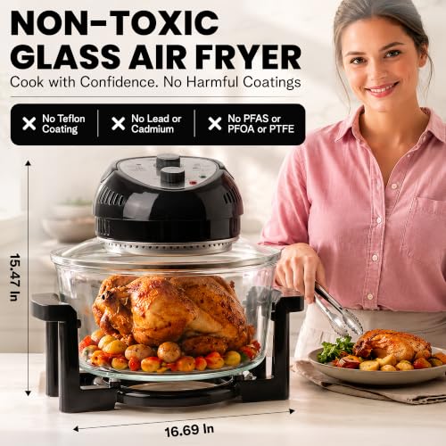 Granitestone 16 Qt Large Glass Air Fryer Non Toxic, Black
