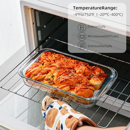 Pmssypl 3 Pack High Borosilicate Glass Baking Dishes for Oven, (2.3QT, 1.6qt, 1.0QT), Rectangular Bakeware Sets, Deep Glass Casserole Dishes with Handle for Microwave, Oven, Baking, Meal Preparation