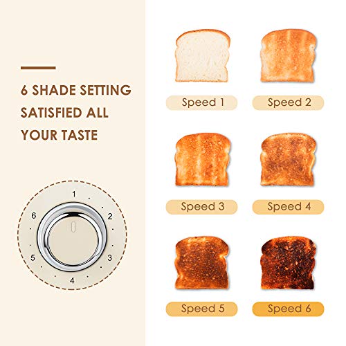 4 Slice Toaster Roter Mond Retro Stainless Steel with Bagel Defrost Cancel Function, 6 Browning Settings, Extre Wide Slot and Removable Crumb Tray, Cream, ST033