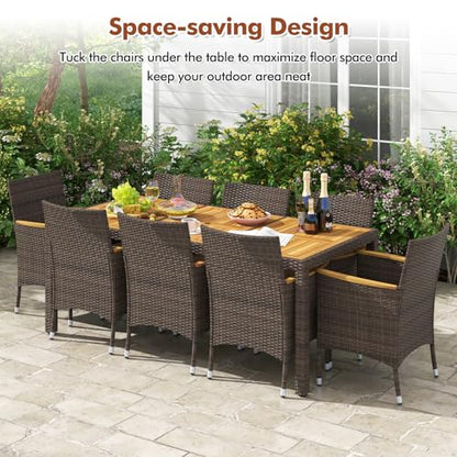 COSTWAY 9-Piece Patio Rattan Wicker Dining Set for 8 with Umbrella Hole
