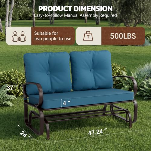 Incbruce Outdoor Swing Glider Rocking Chair Patio Bench for 2 Person, Garden Loveseat Seating Patio Steel Frame Chair Set with Cushion, Peacock Blue