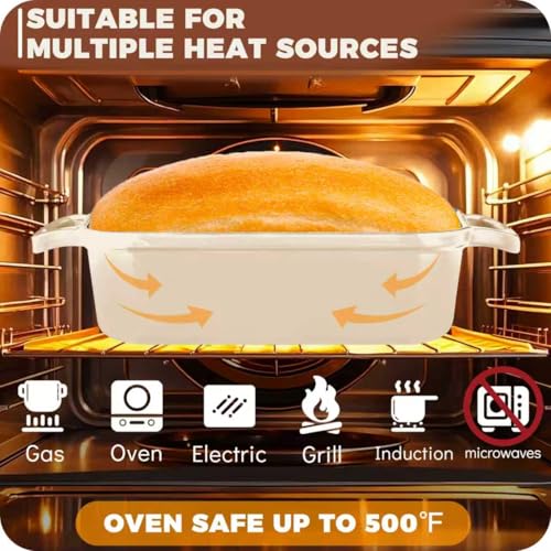 Articasting Cast Iron Bread Loaf Pan with Lid, Loaf Pans for Baking Bread 9x5, Enameled Bread Pans for Homemade Bread, Sourdough, Set of 2, Cream