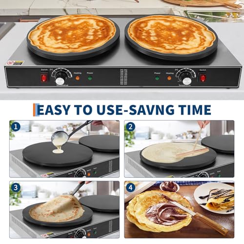 16 Inch Double Plates Commercial Crepe Maker, Non-Stick Electric Crepe Machine with Precise Temp Control and Indicator Lights for Home and Restaurant,3500 w,110 v