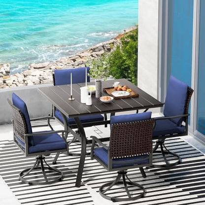LEVELEVE 5 Piece Outdoor Patio Dining Set with 4 Swivel Dining Chairs & 1 Large Round Dining Table,Bistro Furniture Set for Lawn, Garden, Deck, Backyard and Porch