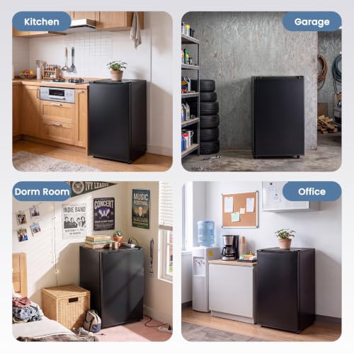 DUMOS 3.2 Cu.Ft Mini Fridge with Freezer, Single Door Refrigerator with Adjustable Thermostat, Compact Small Fridge for Bedroom, Office, Dorm, Black, Single Door