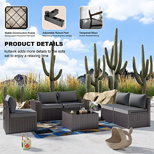 Kullavik 6 Piece Patio Furniture Set, Outdoor Wicker Sectional Sofa