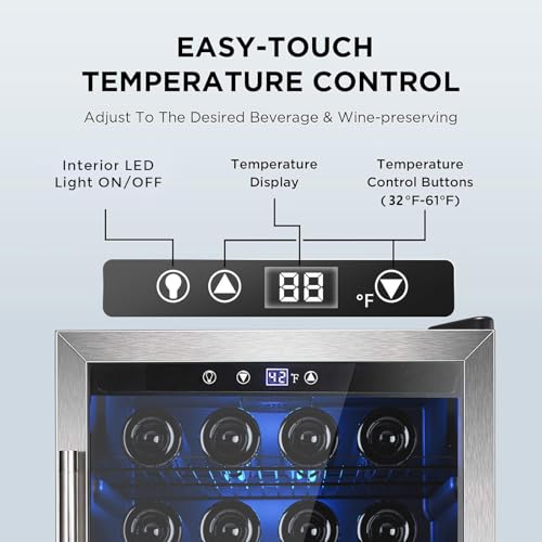 Electactic Wine Cooler 37 Bottle Freestanding Fridge with Stainless Steel Reversible Glass Door, 145 Can Beverage Refrigerator Quiet Compressor for Home Kitchen Bar, 4.5 Cu.ft Silver