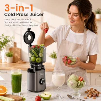 3-in-1 Cold Press Juicer 5.3", Filter-Free, Easy to Clean, Dishwasher Safe