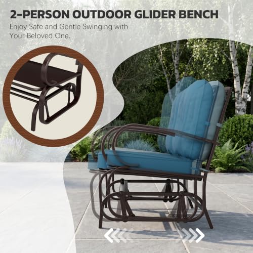 Incbruce Outdoor Swing Glider Rocking Chair Patio Bench for 2 Person, Garden Loveseat Seating Patio Steel Frame Chair Set with Cushion, Peacock Blue