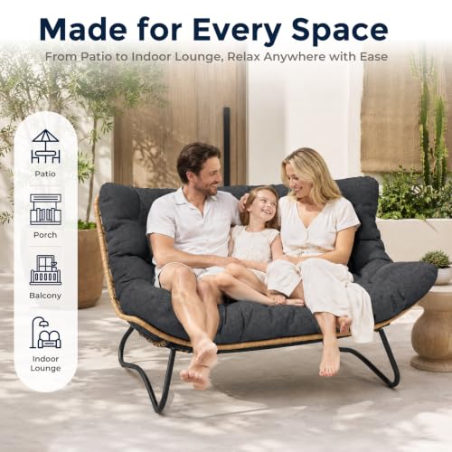 SWITTE Outdoor Patio Loveseat, Double Papasan Chair with Cushion, Charcoal