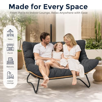 SWITTE Outdoor Patio Loveseat, Double Papasan Chair with Cushion, Charcoal