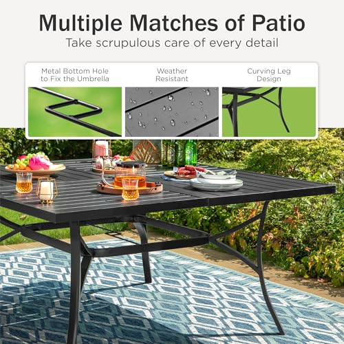 PHI VILLA 9 Piece Outdoor Dining Sets, 60" All-Weather Patio Table and Chairs Set for 8, Heavy Duty Patio Table Set Square for Deck, 8 Extra Large Outdoor Swivel Chairs with Thick Cushions