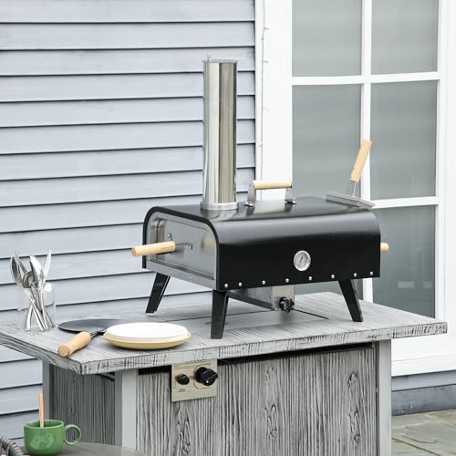 Outsunny Wood Fired Pizza Oven with 12" Rotating Stone, Peel and Waterproof Cover, Portable Pizza Maker with Foldable Legs, Stainless Steel Pizza Grill for Outside, Backyard and Outdoor Kitchen