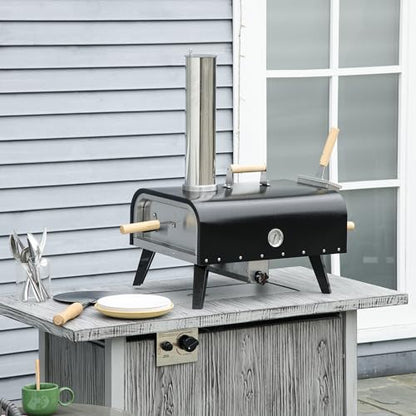 Outsunny Wood Fired Pizza Oven with 12" Rotating Stone, Peel and Waterproof Cover, Portable Pizza Maker with Foldable Legs, Stainless Steel Pizza Grill for Outside, Backyard and Outdoor Kitchen