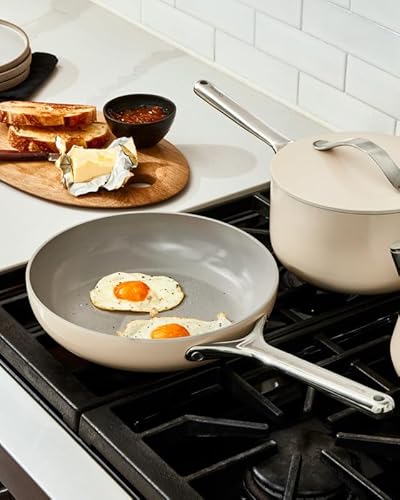 Caraway Nonstick Ceramic Frying Pan (2.7 qt, 10.5") - Non Toxic, PTFE & PFOA Free - Oven Safe & Compatible with All Stovetops (Gas, Electric & Induction) - Cream