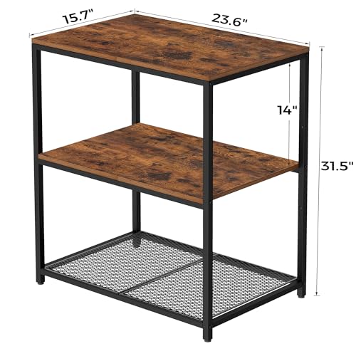 Homleke Kitchen Island with 3 Shelves, Kitchen Shelf with Large Workstation, Bakers Rack, Workbench, Metal Frame, Rustic Brown and Black