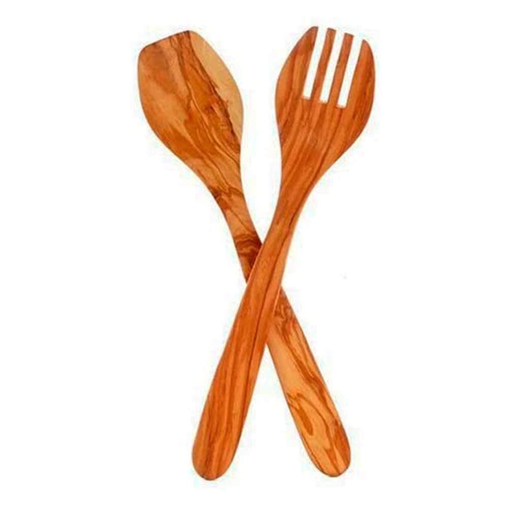 Eddington Italian Olive Wood Salad Server, Handcrafted in Europe, 2-Piece Set, 13-Inches