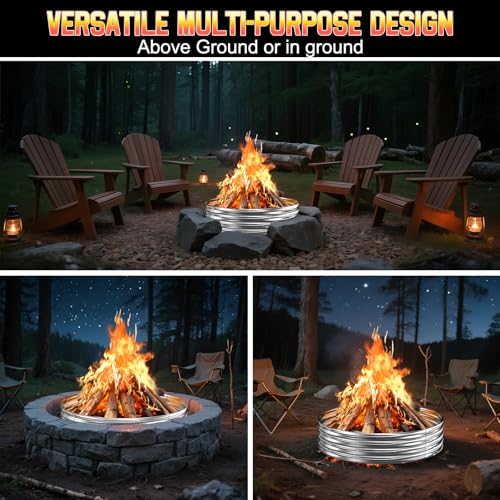 60 Inch Fire Pit Ring 5FT Galvanized Steel, 12" Raised Heavy Duty Wood Burning Fire Pits&Outdoor Fireplace, Heat Resistant Campfire Ring with Spark Guard, for Outdoor Backyard, Patio & Camping Use
