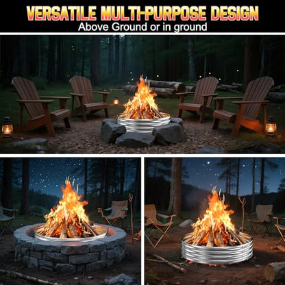 60 Inch Fire Pit Ring 5FT Galvanized Steel, 12" Raised Heavy Duty Wood Burning Fire Pits&Outdoor Fireplace, Heat Resistant Campfire Ring with Spark Guard, for Outdoor Backyard, Patio & Camping Use