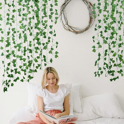 Freyalife Fake Vines for Room Decor(12 Pack 84 Feet) Aesthetic Artificial Plant Ivy Leaves Hanging Greenery Garlands for Home Bedroom Wall Wedding Christmas Party Office Patio Outdoor Garden Décor
