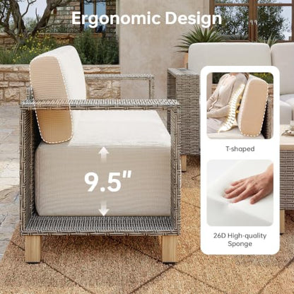 LazySunsets Patio Furniture Set, Outdoor Sectional with 9.5'' Thick Cushion