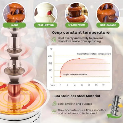 Flyseago Chocolate Fountains Commercial 5 Tiers 9Lbs Large Chocolate Waterfall Machine Stainless Steel Hot Cheese Fondue Tower Easy Assembly Perfect for Candy BBQ Sauce Ranch Liqueurs Digital-control