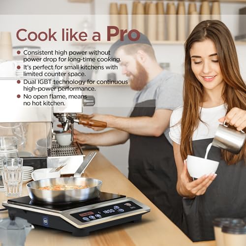 ChangBERT Professional Induction Cooktop, NSF Certified Countertop Burner, Large Coil for Even Heating, Precise Temperature Control, 10 Hours Timer, 1800W Powerful Hot Plate for Home & Commercial Use