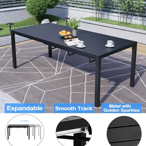 MEOOEM Expandable Outdoor Dining Set for 8, Modern 9 Piece Outdoor Dining Table Set with Highback Swivel Chairs 450LBS, All Weather Heavy Duty 8 Person Outdoor Dining Table Set for Outside, Navy Blue