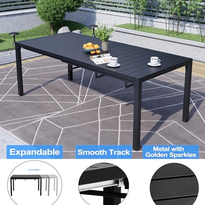 MEOOEM Expandable Outdoor Dining Set for 8, Modern 9 Piece Outdoor Dining Table Set with Highback Swivel Chairs 450LBS, All Weather Heavy Duty 8 Person Outdoor Dining Table Set for Outside, Navy Blue