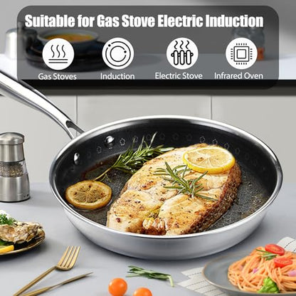 Vivicreate 20 Piece Tri-Ply Stainless Steel Cookware Set, Hammered Pots and Pans with 2 Nonstick Frying Pans and 2 Pots with Lids, 304 Interior, Induction Compatible