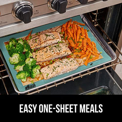 GORILLA GRIP Food Grade Reusable Nonstick Silicone Baking Mat, 16.5x11.87, Half Sheet 2PK, Oven Safe Cookie Sheet Liners, Up to 500 Degrees, No Mess Easy Clean Pastry Mats, Kitchen Essentials, Mint