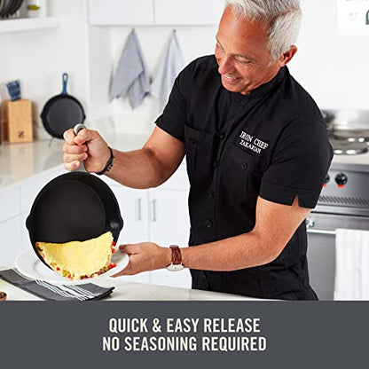 Zakarian by Dash 13 Inch Nonstick Cast Iron Dual Handle Pan, Titanium Ceramic Coated Frying Pan, Blue