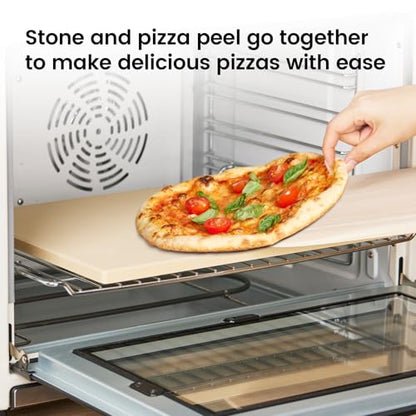 ROCKSHEAT Pizza Stone Set, 15"x12" Rectangular Pizza Stone for Oven Grill BBQ with Wooden Pizza Peel & Oven Mitts, Cordierite Baking Stone for Bread, Unique Built-in 4 Handles Cooking Stone