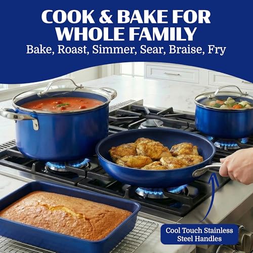 Granitestone Ceraluxe 20 Pc Ceramic Cookware Set Nonstick, Complete Pots and Pans Set Non Stick with 5 Pc Bakeware Set, Deep Frying Pan Set, & Steamer, Non Toxic PFOA Free, Oven & Dishwasher Safe