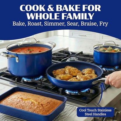 Granitestone Ceraluxe 20 Pc Ceramic Cookware Set Nonstick, Complete Pots and Pans Set Non Stick with 5 Pc Bakeware Set, Deep Frying Pan Set, & Steamer, Non Toxic PFOA Free, Oven & Dishwasher Safe