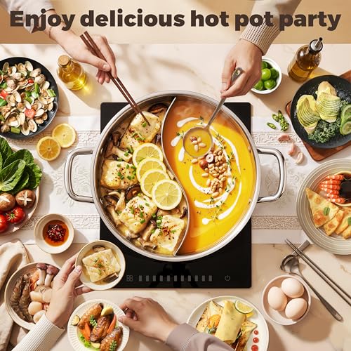 TOPWIT 3-Ply Construction 316 Stainless Steel Double-flavor Shabu Shabu Pot, 5.5QT Hot Pot with Divider, 11″ Dual Side Pot for Cooking, Hotpot for Induction Cooktop, Gas/Ceramic Cooktop, Hot Burner