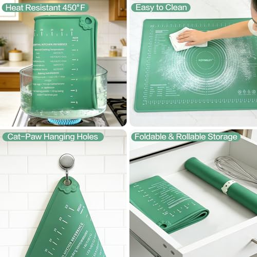 Extra Large Food Grade Platinum Silicone Pastry Mat 28 x 20, Non-Slip Non-Stick Baking Mat for Rolling Dough with 5mm Raised Edge, Measurements & Baking Guide for Bread, Pizza, Pie & Sourdough
