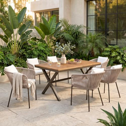 7-Piece Patio Dining Set for 6, Outdoor Patio Furniture Set, Beige