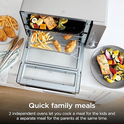 Ninja Air Fryer & Toaster Oven Combo with Thermometer | Double Stack XL | 12-in-1 | Smart Finish & DualZone Technology Cook 2 Meals at Once | Air Fry, Bake, Broil, Reheat | Stainless Steel | DCT651
